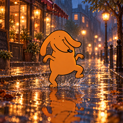 Dancing Dog dancing in the rain